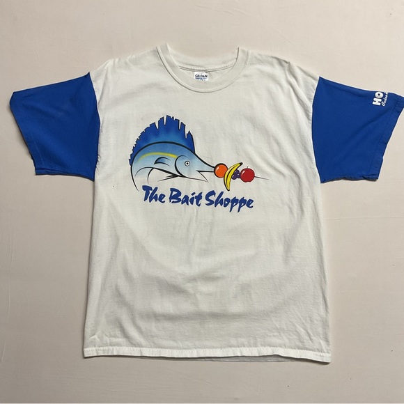 The Bait Shoppe Blue White TShirt The Bait Shoppe Blue White TShirt
